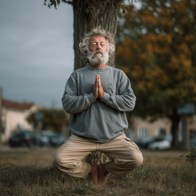 Възрастни хора практикуват йога в спокойна обстановка